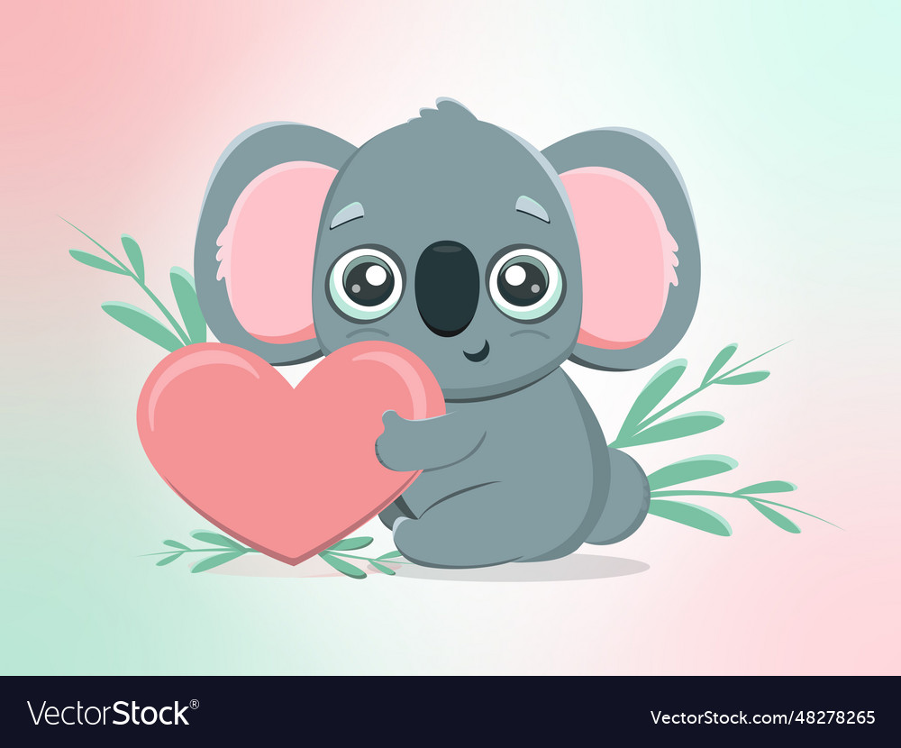 Of cute koala hugging a heart Royalty Free Vector Image