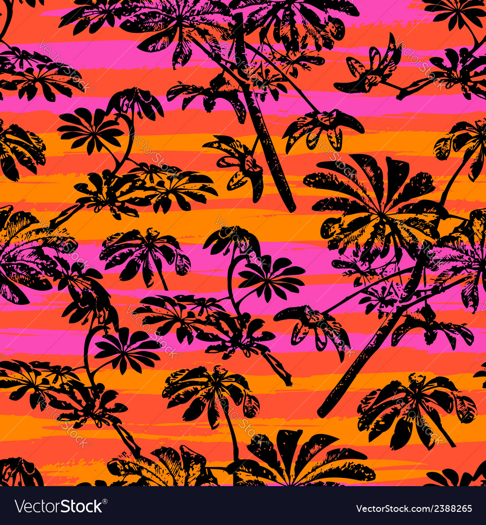 Pattern with tropical trees and leaves