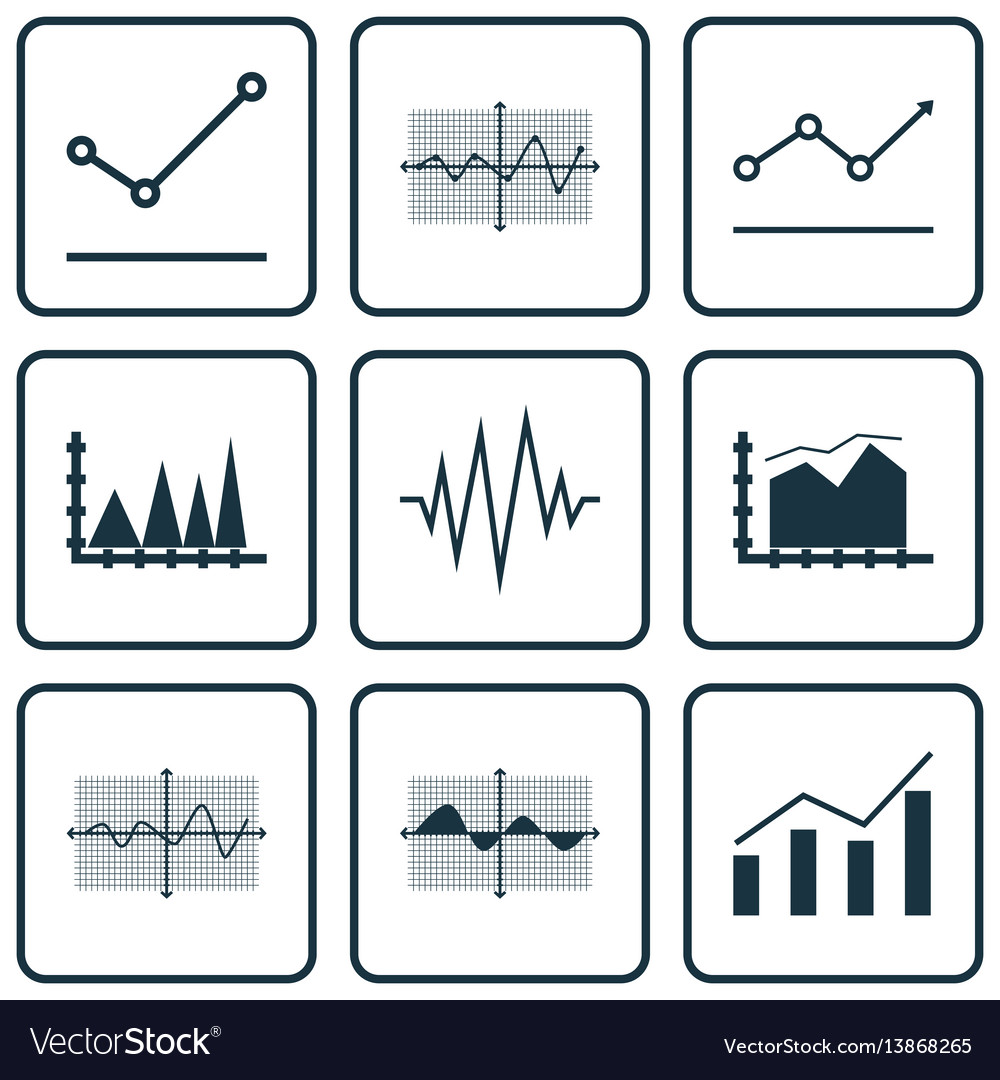 Set of graphs diagrams and statistics icons vector image Set of graphs diagrams and statistics icons