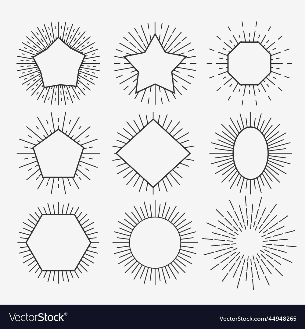 Sunburst lines collection in geometric shapes