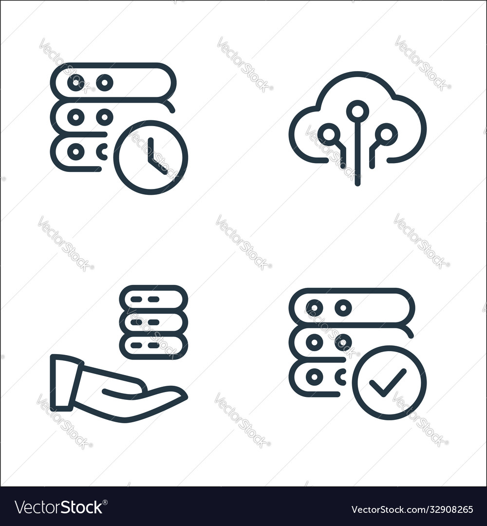 Work office server line icons linear set quality vector image Work office server line icons linear set quality