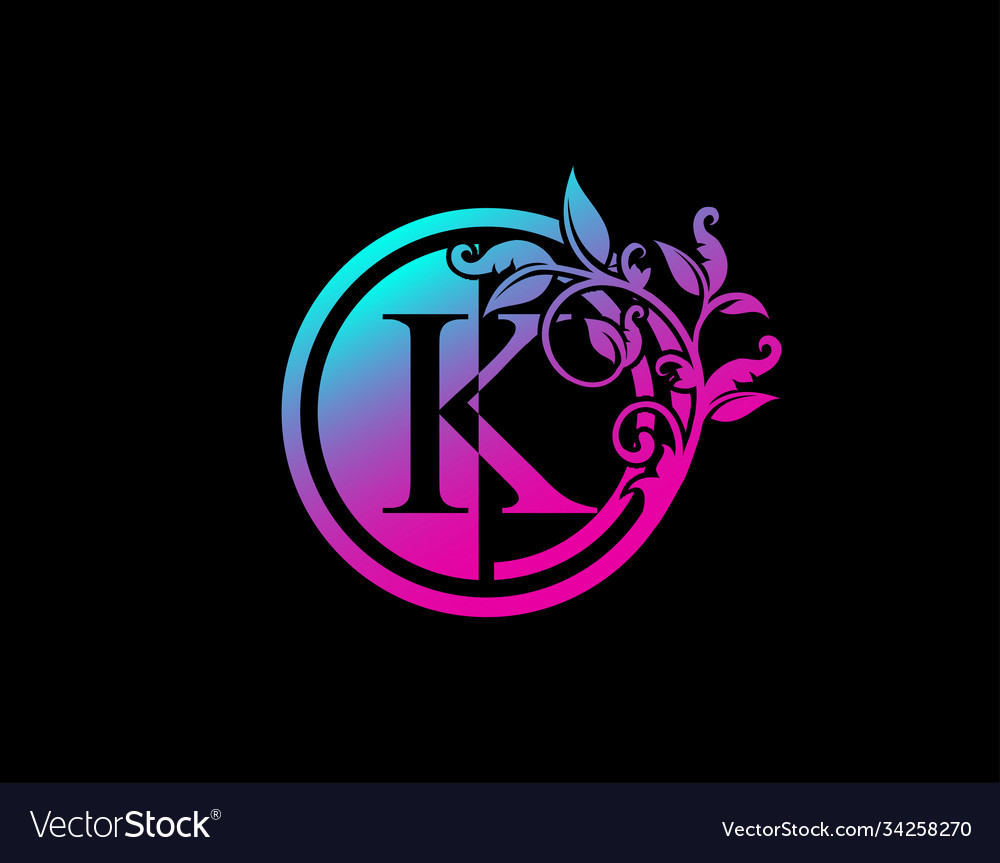 Circle k letter floral logo luxury swirl