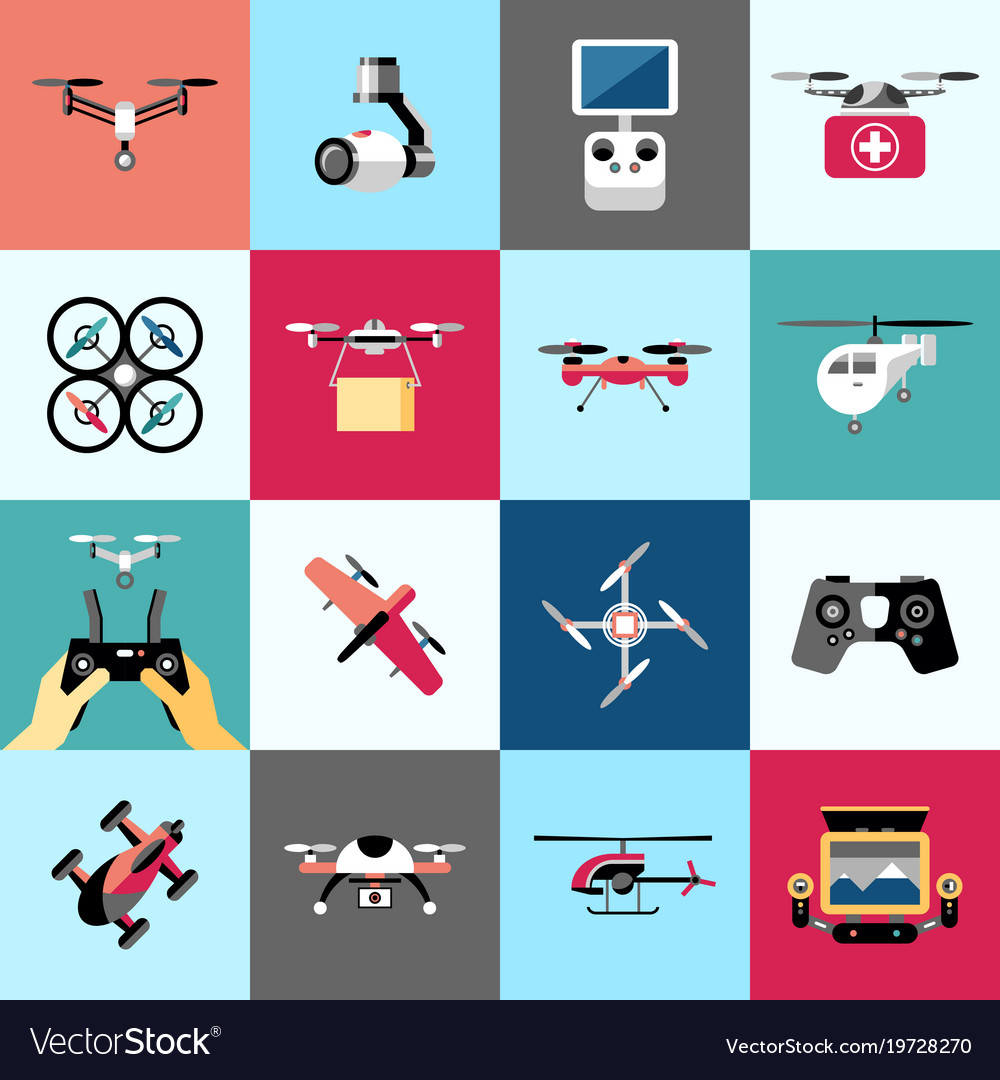 Digital flying drone objects color