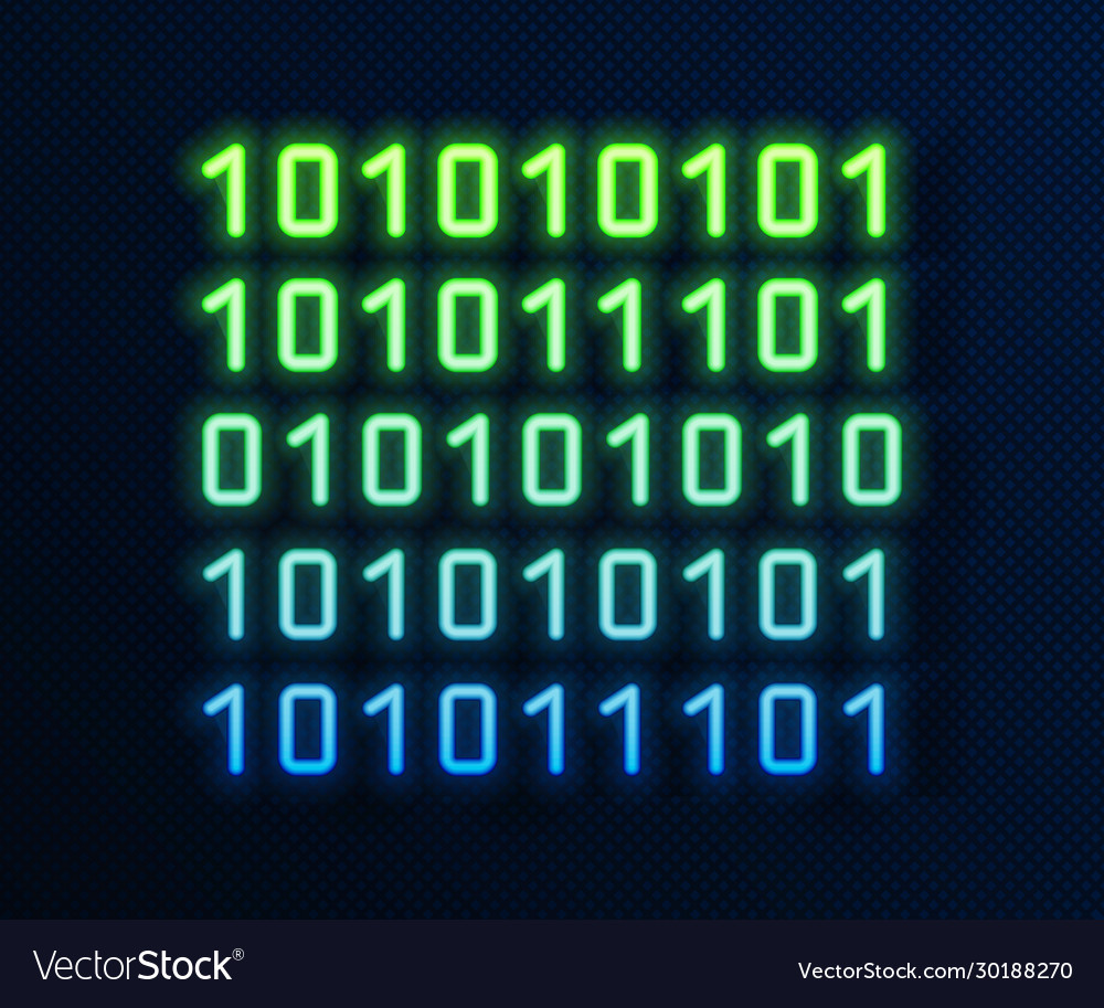 Glowing neon line binary code icon isolated