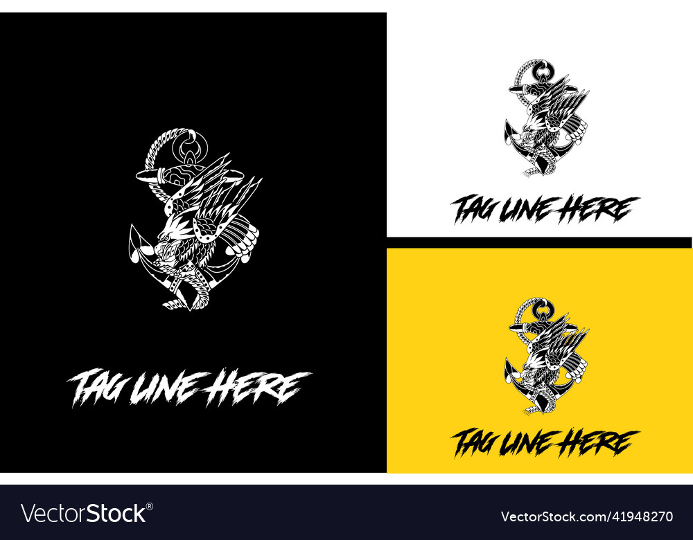 Logo design of eagle and anchor black white