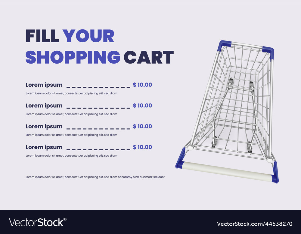 Produktliste Warenkorb realistischer Supermarktwagen