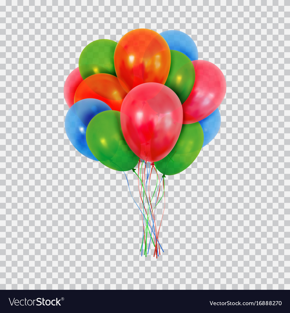 Red green and blue helium balloons set isolated on