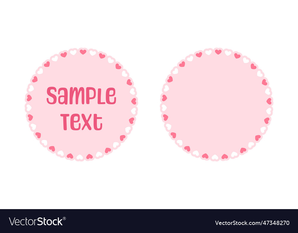 Round scalloped frame with hearts pattern text