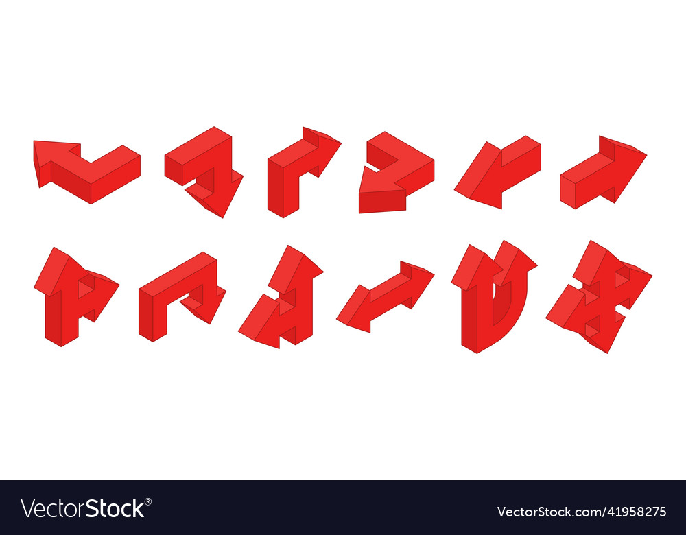 3d arrows isometric red multidirectional vector image 3d arrows isometric red multidirectional