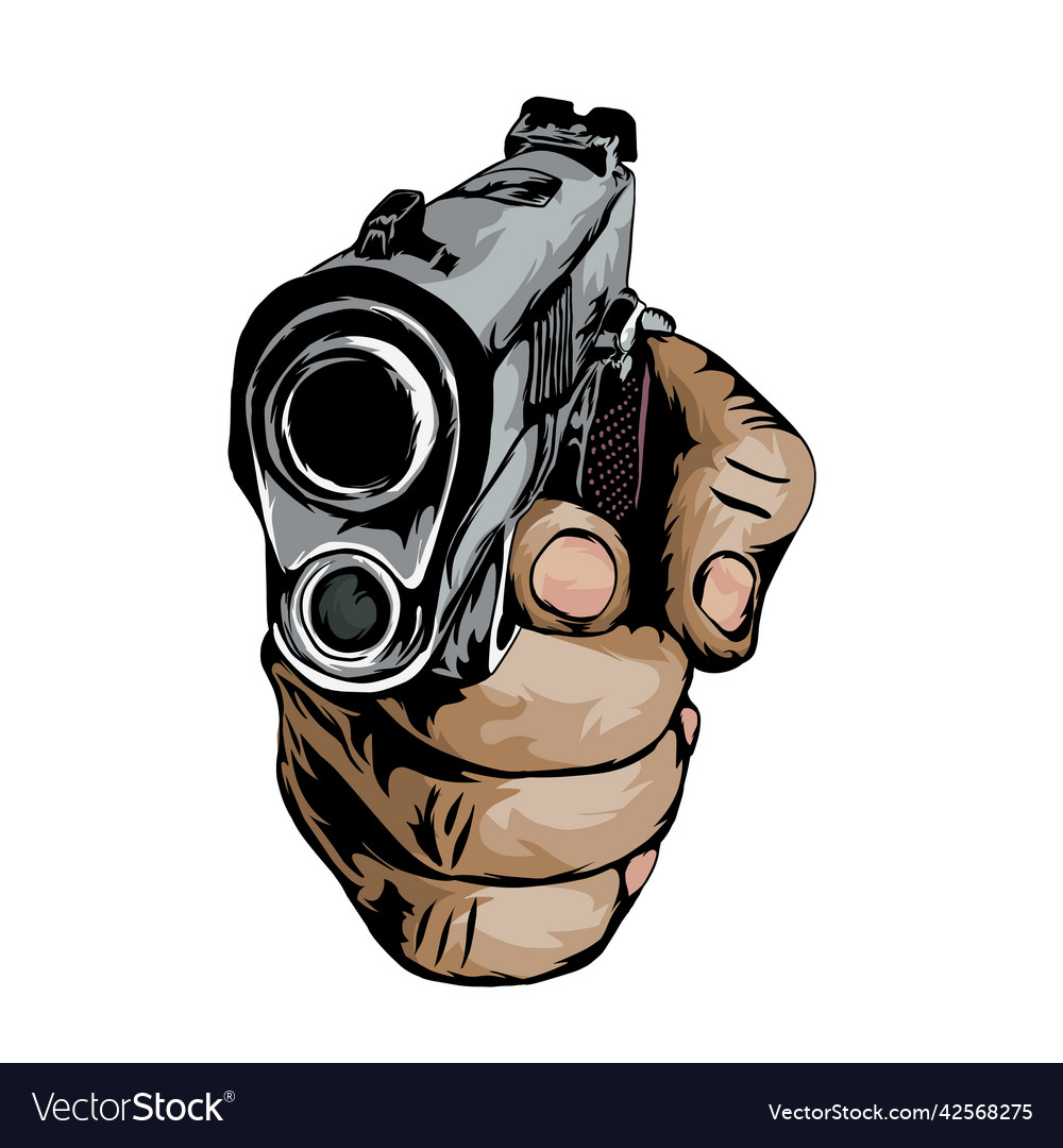 Hand holding a gun white background Royalty Free Vector