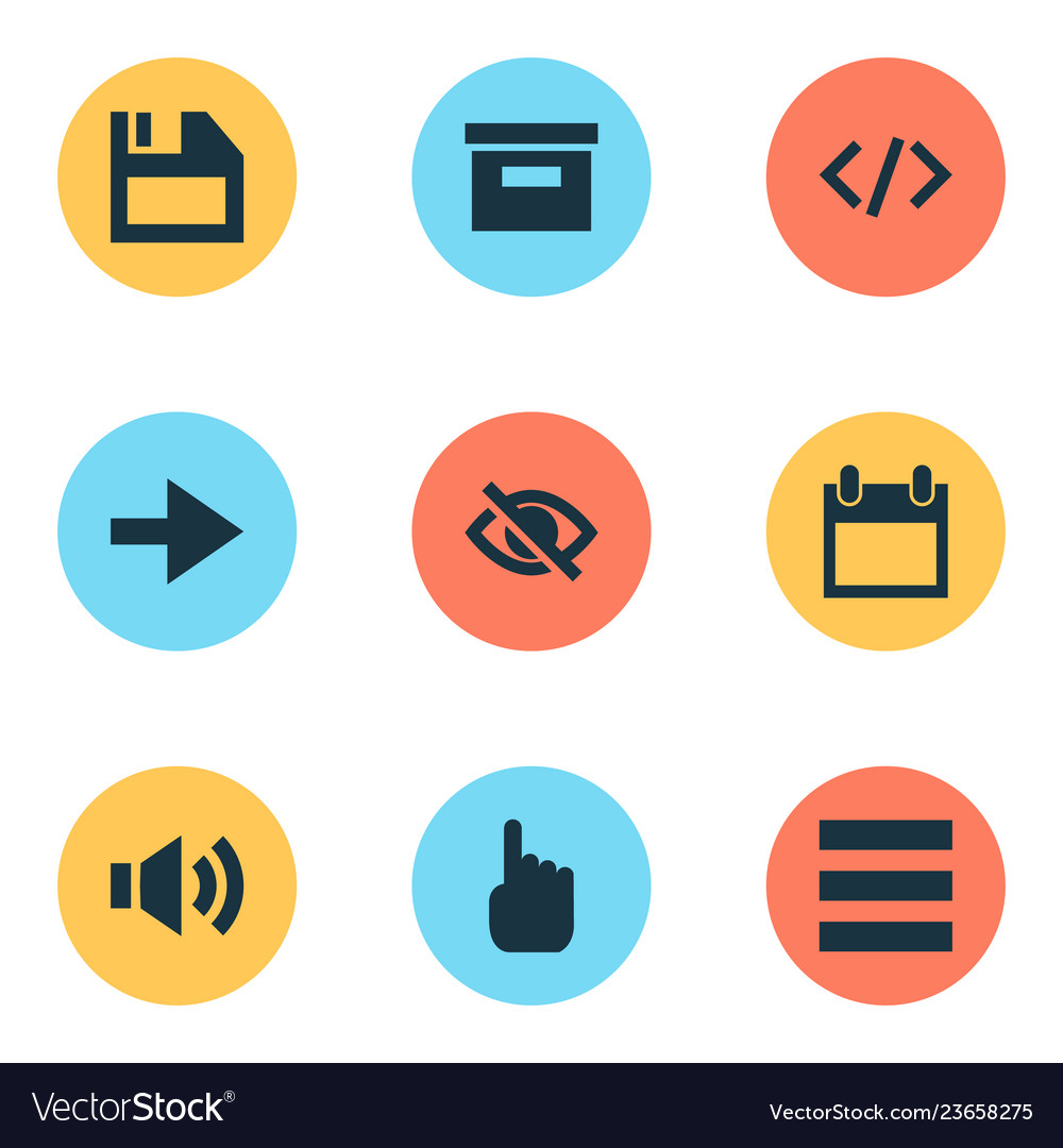 Interface icons set with hide diskette code vector image Interface icons set with hide diskette code