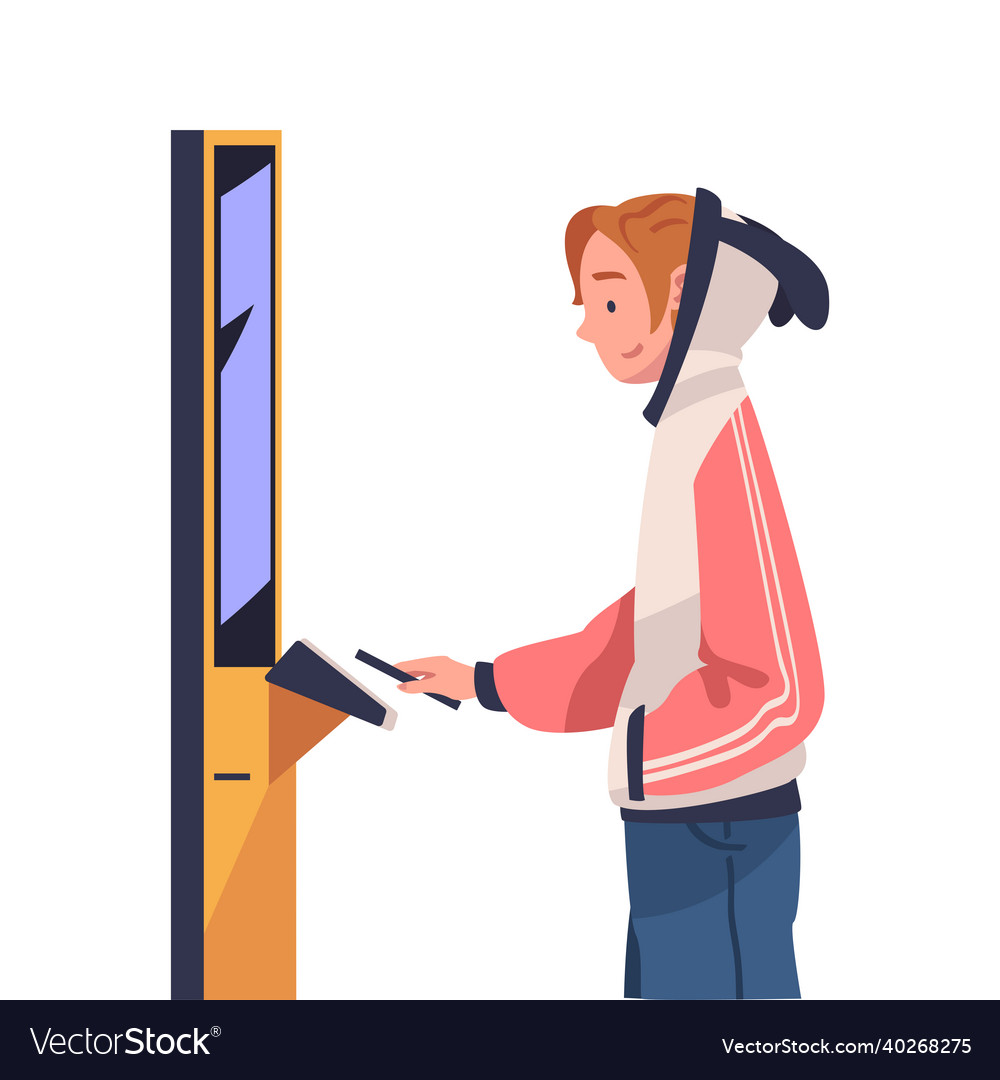 Man character using contactless payment Vector Image Man character using contactless payment