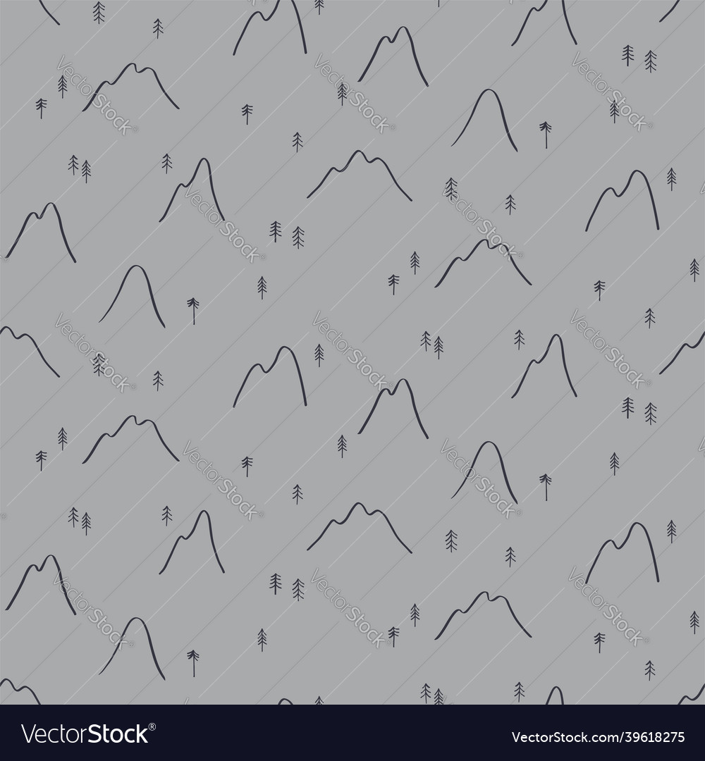 Mountains trees minimal winter seamless pattern vector image Mountains trees minimal winter seamless pattern