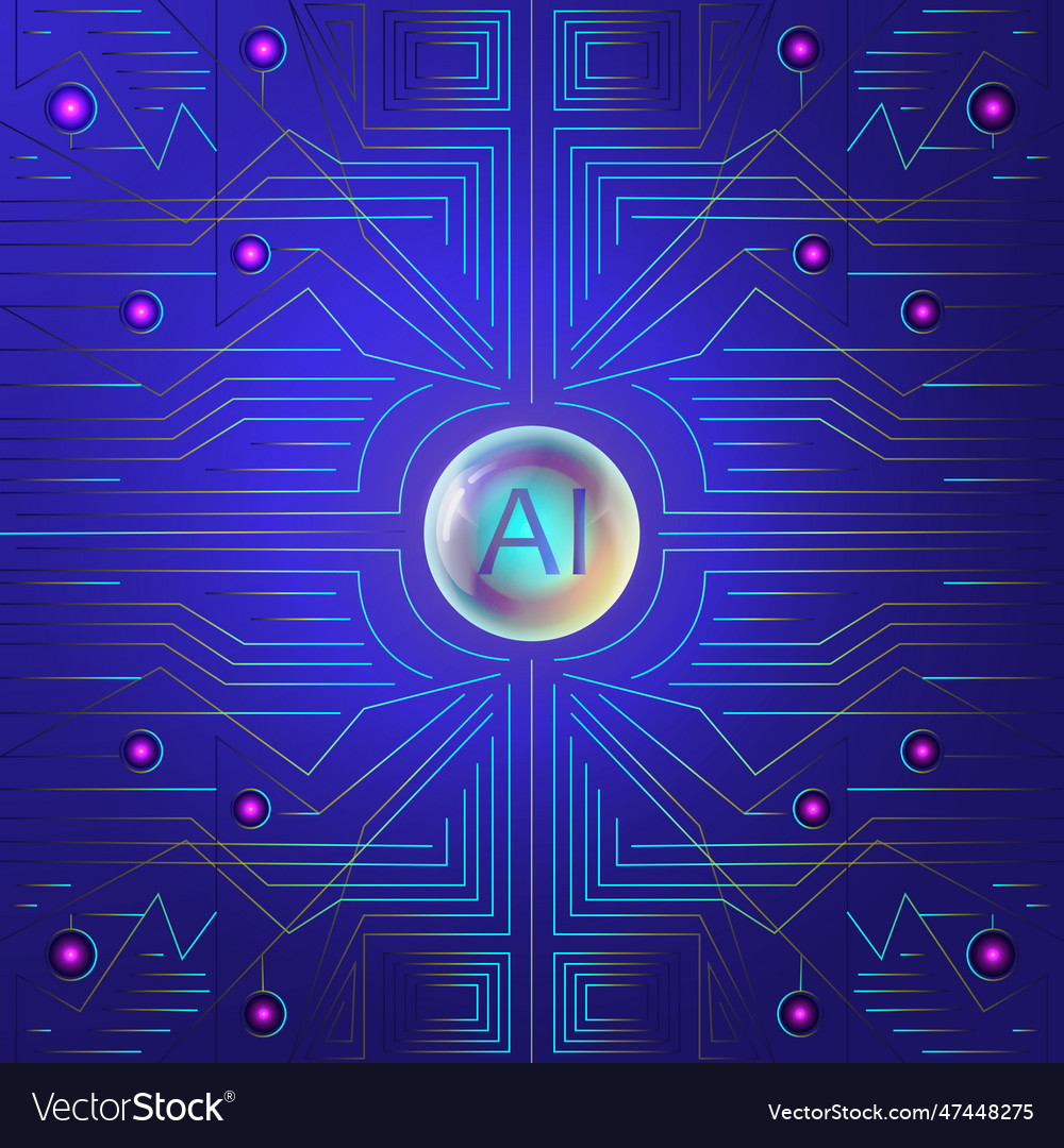 Neural network artificial intelligence computer vector image Neural network artificial intelligence computer