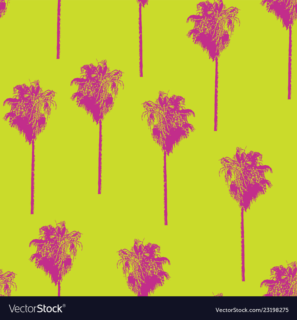 Palm trees retro style pink on lime green pattern Vector Image