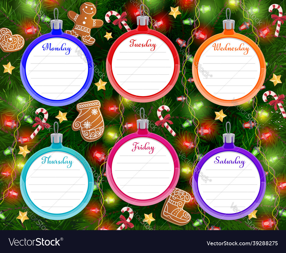 School Timetable And Schedule With Christmas Tree Vector Image