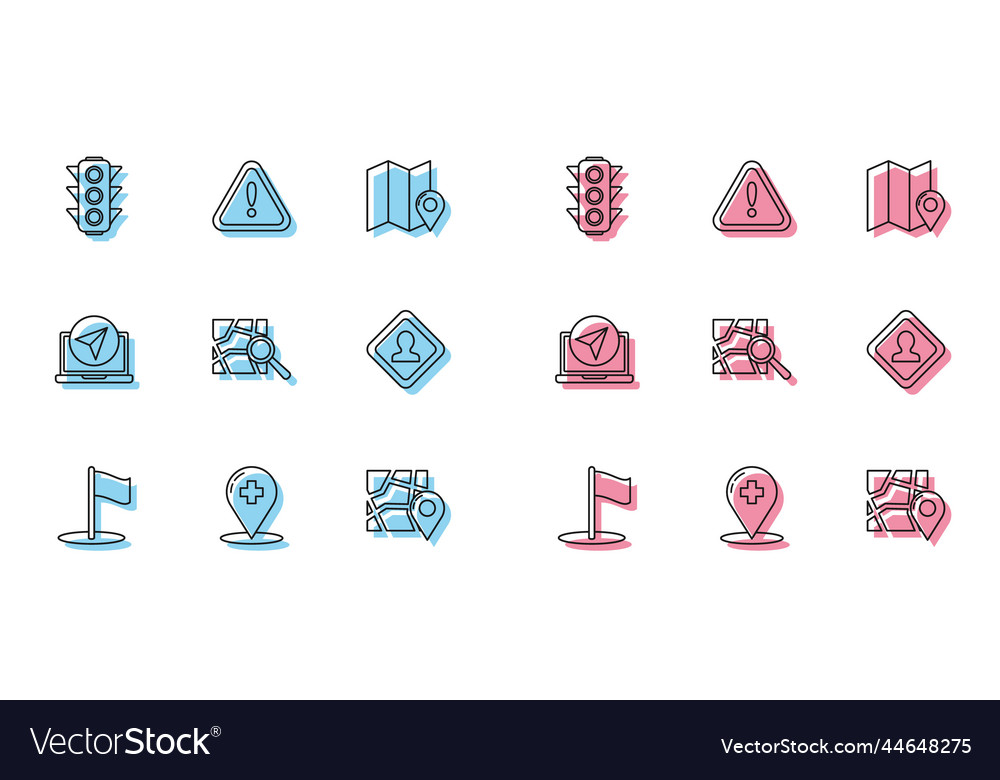 Set Line Flagge medizinischer Kartenzeiger mit Kreuz vector image Set Line Flagge medizinischer Kartenzeiger mit Kreuz