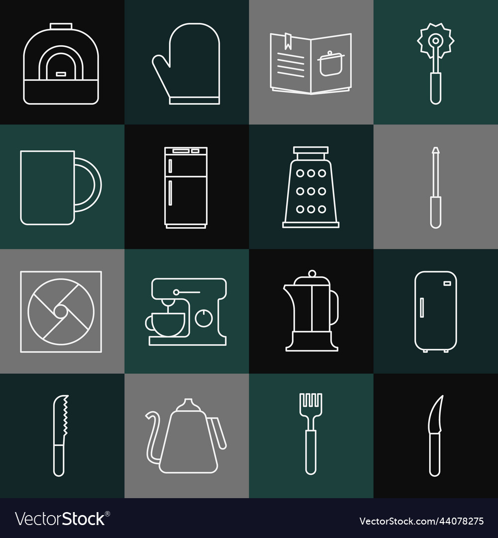 Set line knife refrigerator sharpener cookbook vector image Set line knife refrigerator sharpener cookbook