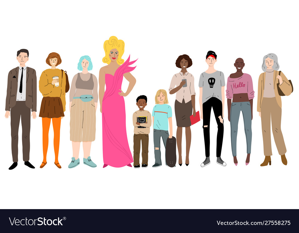 Young men women and children standing together Vector Image