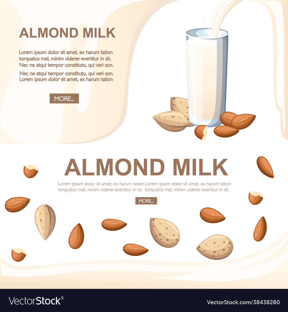 Almond milk pouring in drinking glass nuts flat