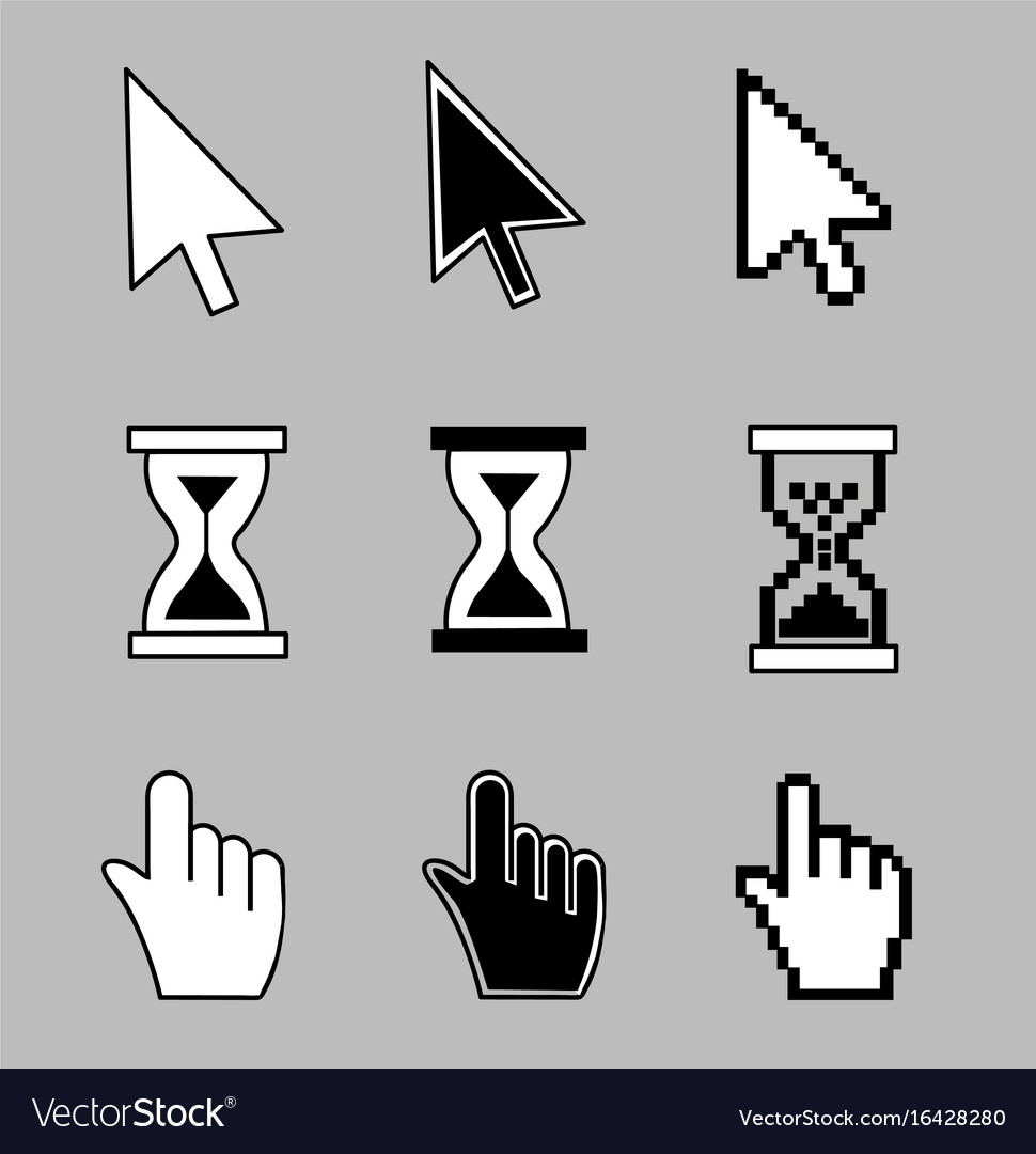 Cursor set. Стрелка рука. Логотип курсора с часами. Рука с мышкой вектор. Гладкая поверхность иконка.