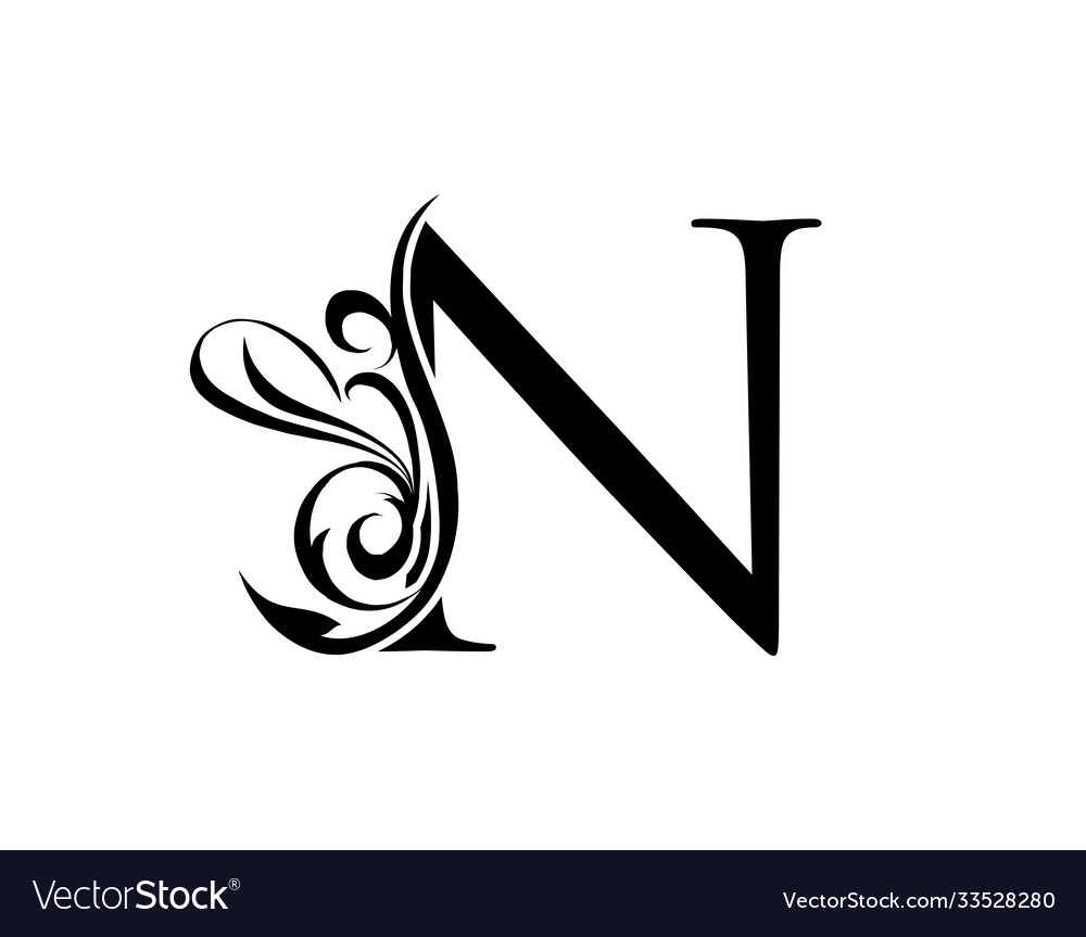 Elegant letter n graceful royal style Royalty Free Vector