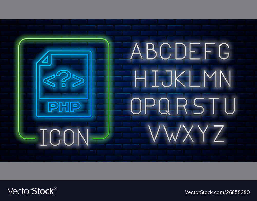 Glowing neon php file document download vector image Glowing neon php file document download
