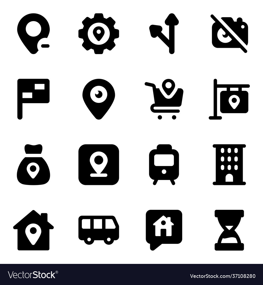 Location services solid icons in editable designs