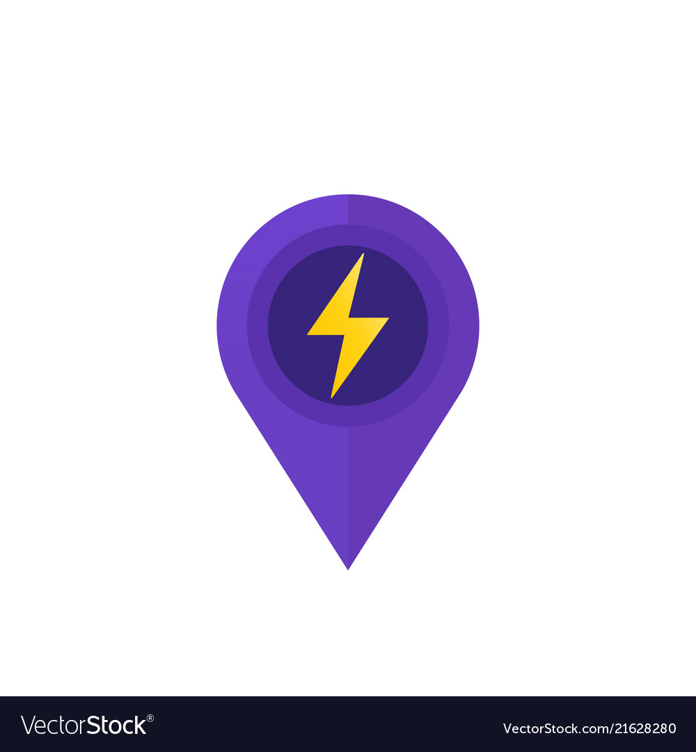 Map pointer location icon with electricity symbol