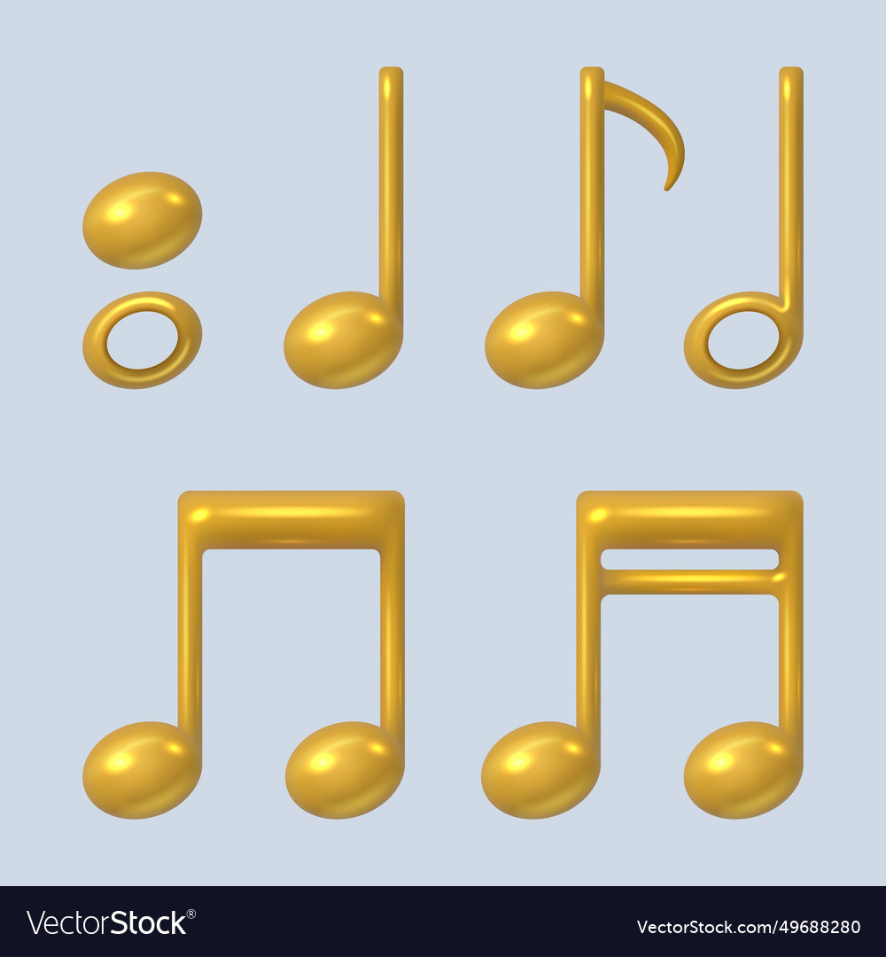 Musical notes gold music symbols in realistic Vector Image