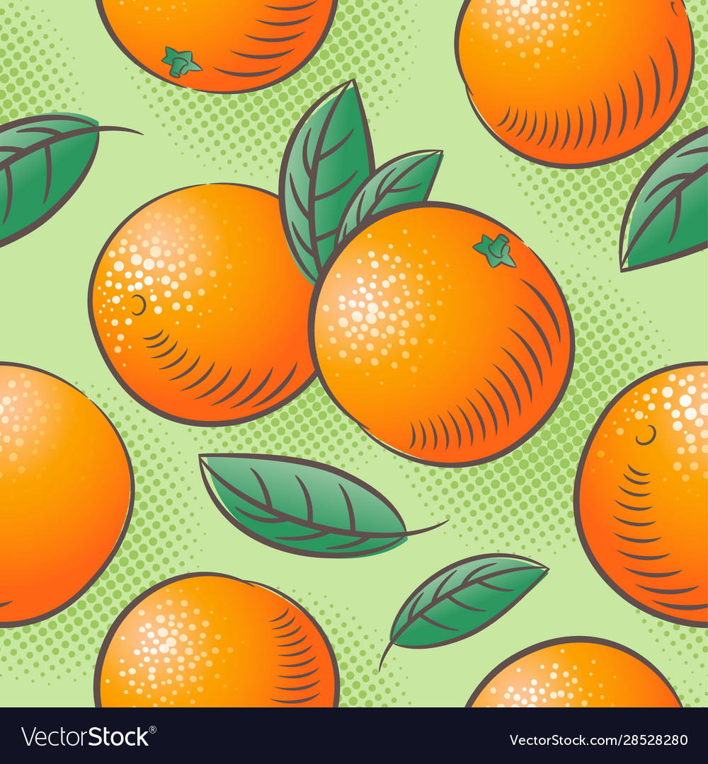 Oranges seamless pattern ripe fruits with leaves