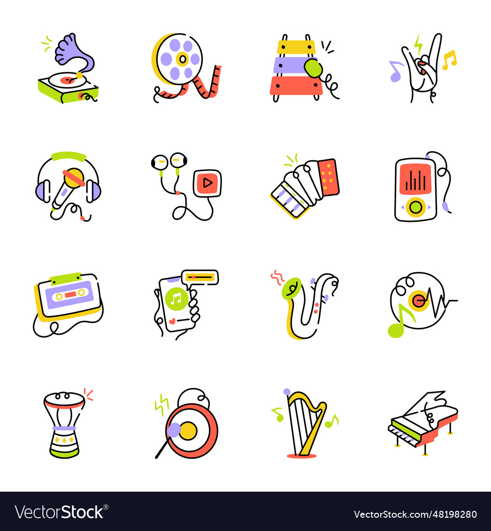 Pack of music players drawing icons