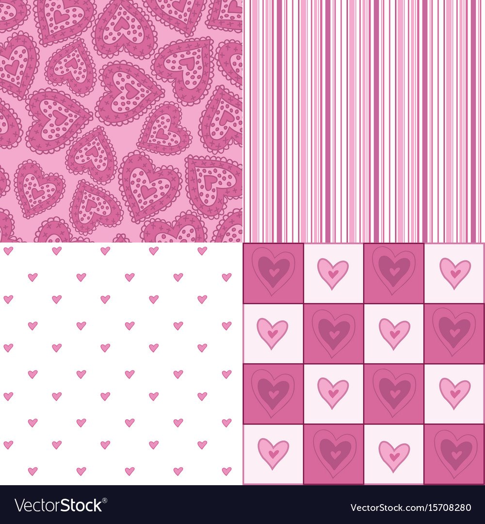 Set of seamless patterns with hearts