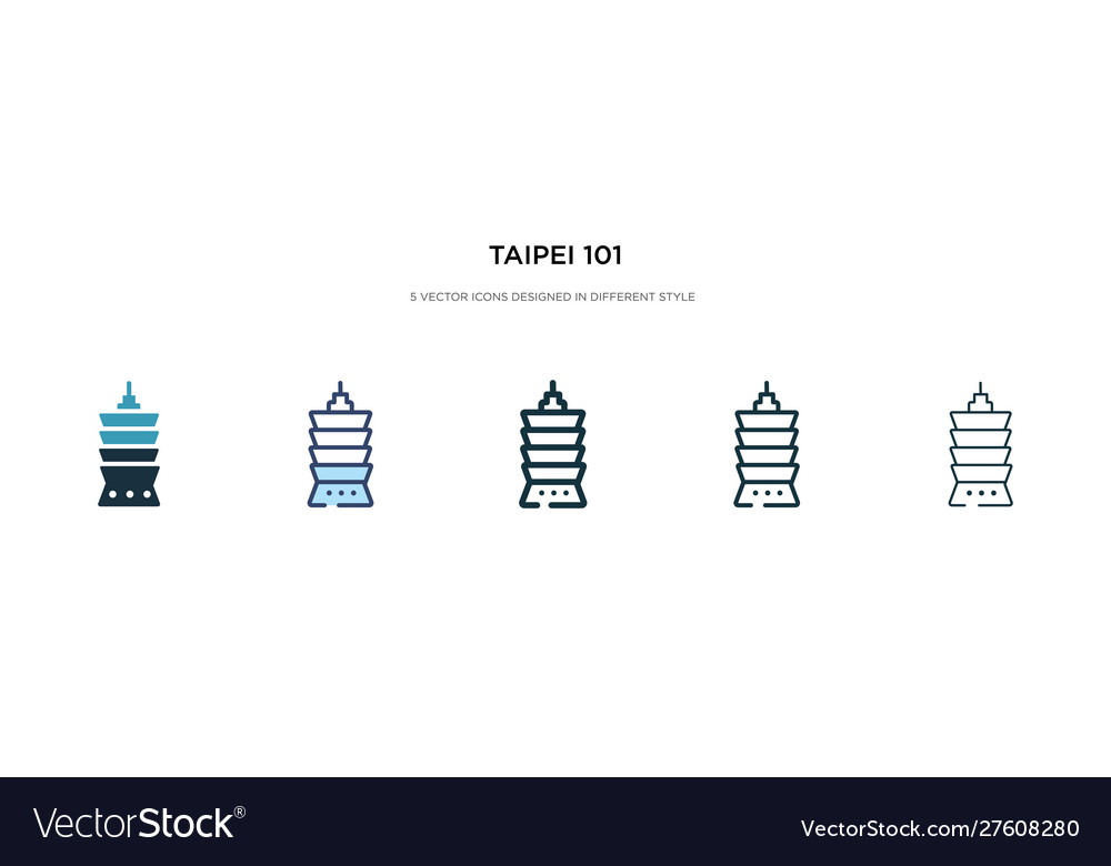 Taipei 101 icon in different style two colored