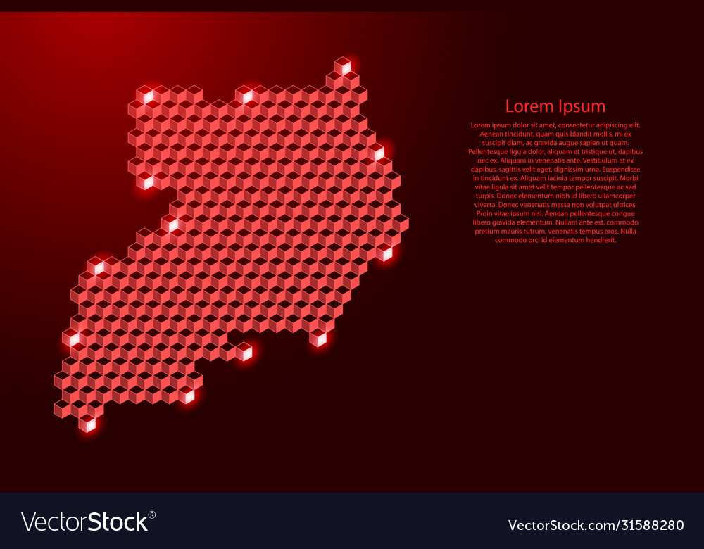 Uganda map from 3d red cubes isometric abstract vector image Uganda map from 3d red cubes isometric abstract