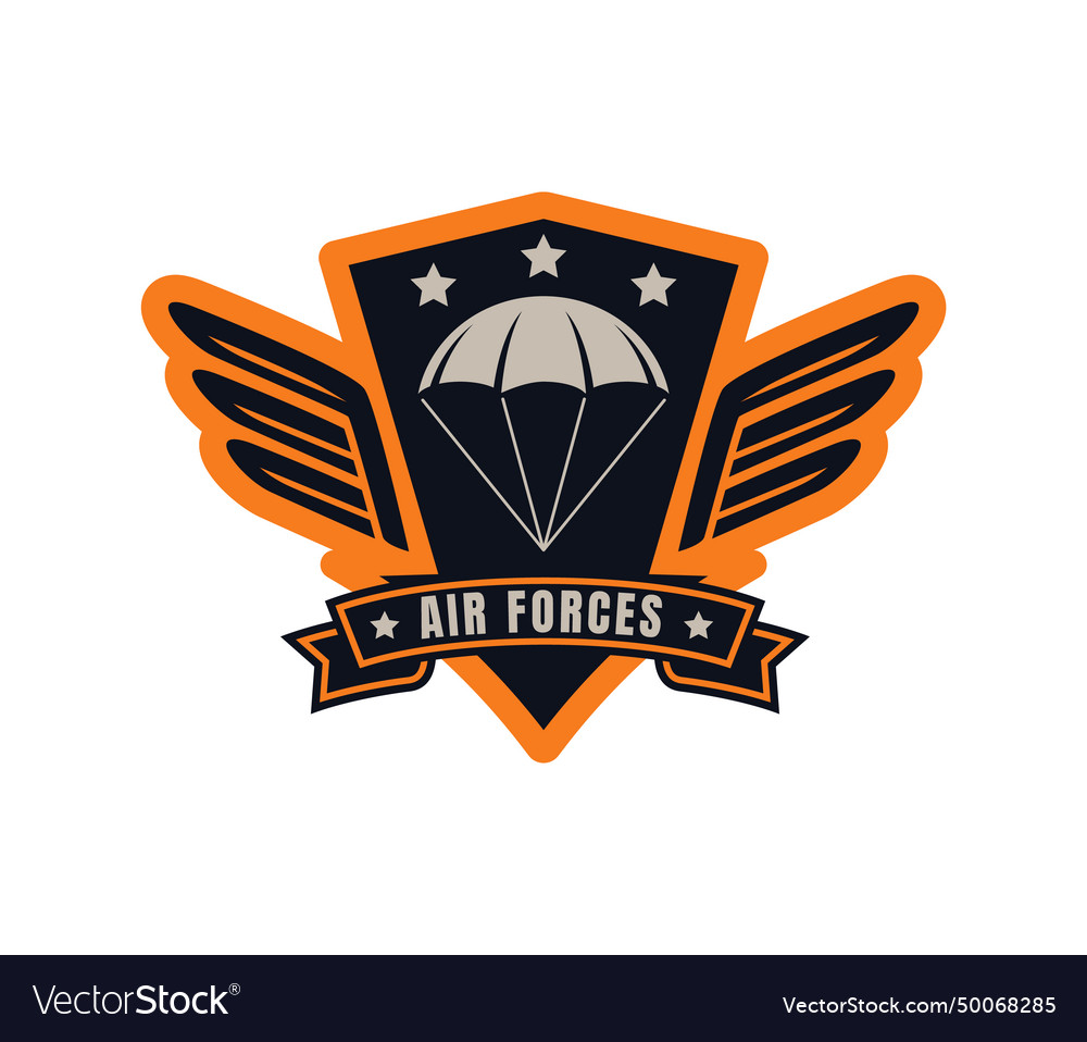 Air Force Emblem With Wings Parachute Stars Badge Vector Image