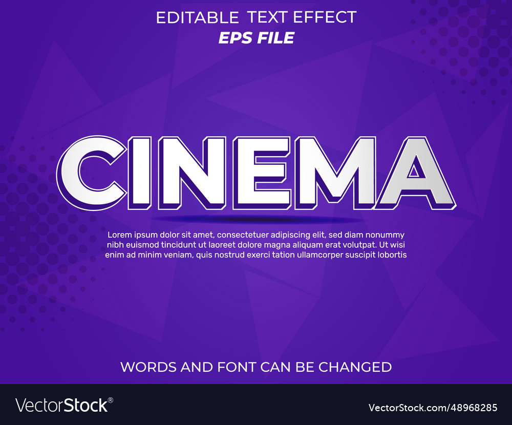 Cinema text effect font editable typography 3d vector image Cinema text effect font editable typography 3d