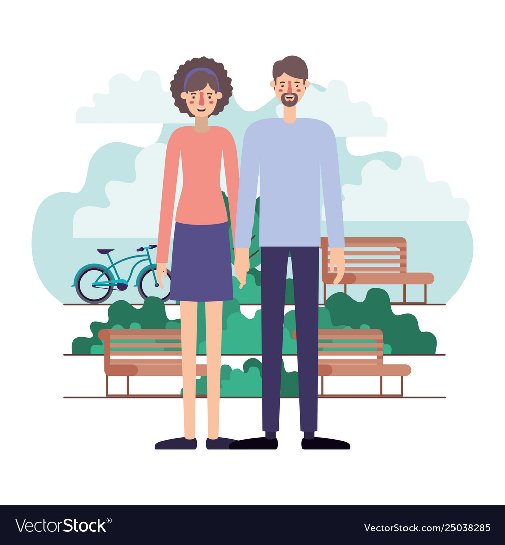 Couple characters in park with bicycle