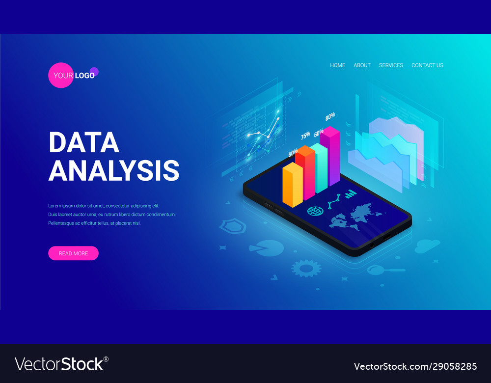 Data analysis isometric web site concept Vector Image