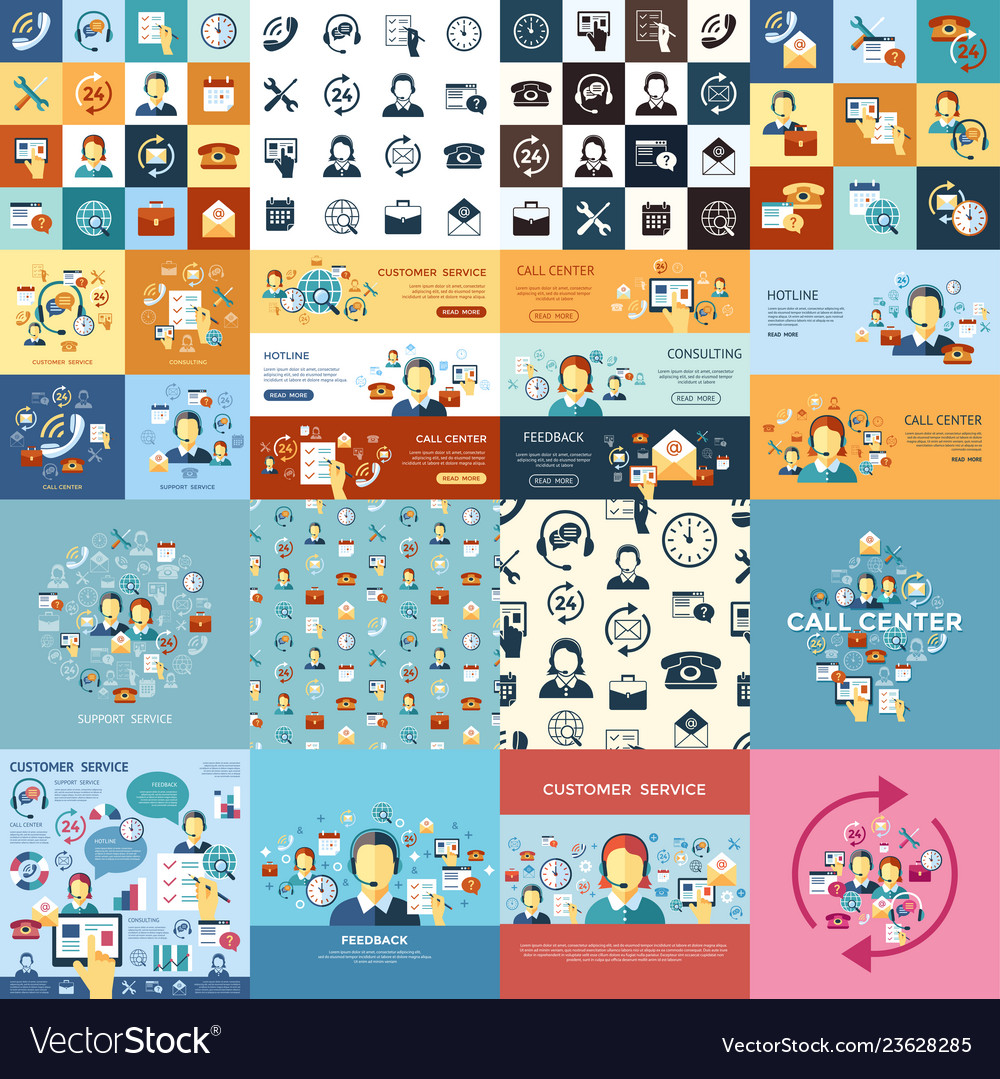 Digital call center and customer support objects vector image Digital call center and customer support objects