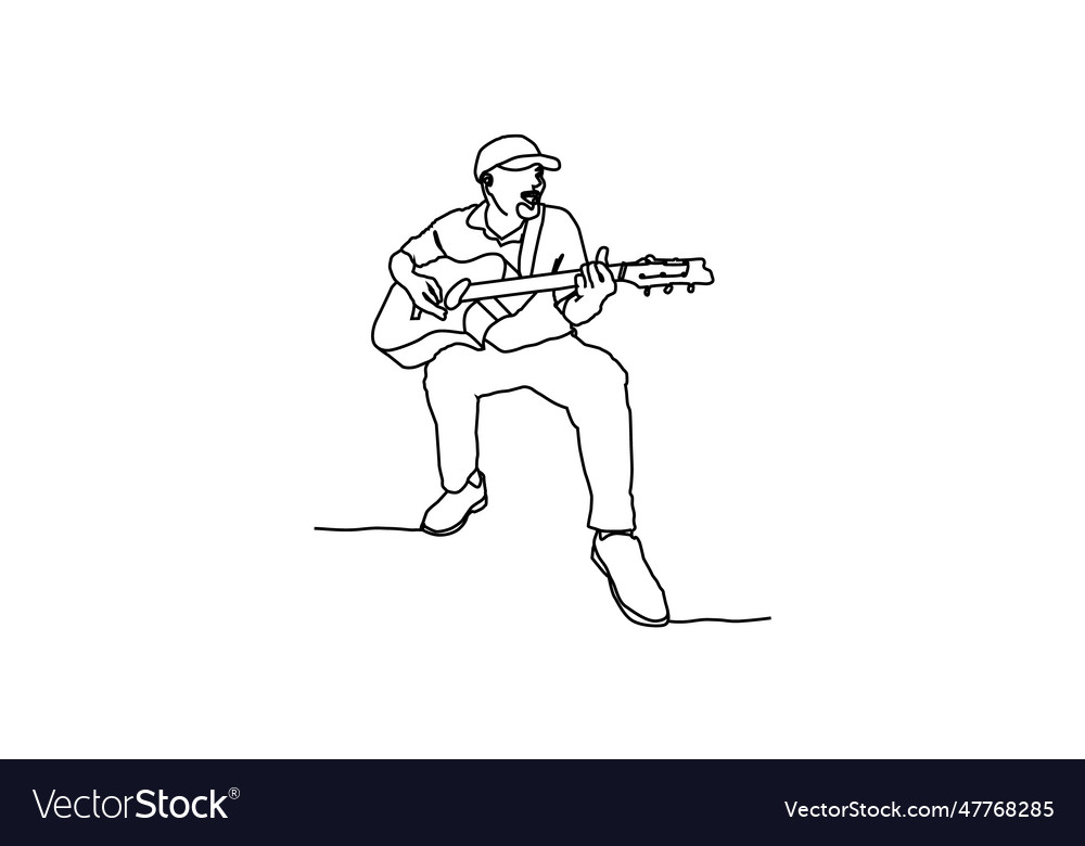 Linear drawing art of a old man playing Royalty Free Vector