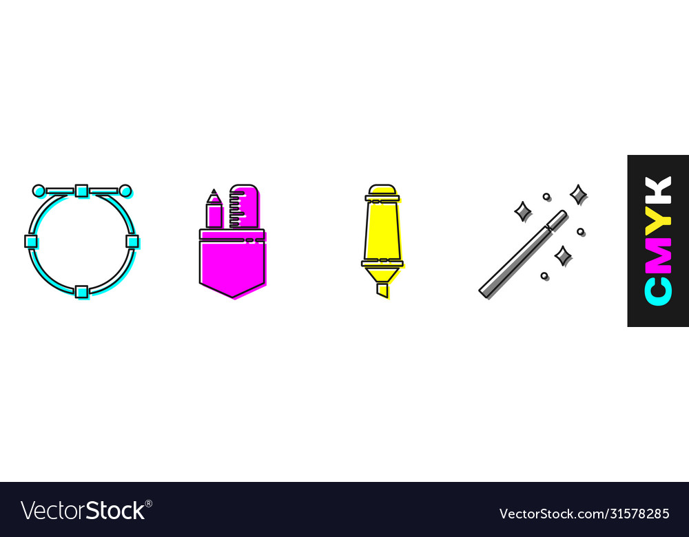 Set circle with bezier curve crossed ruler vector image Set circle with bezier curve crossed ruler