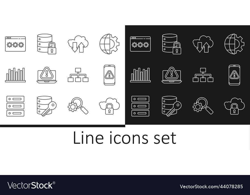 Set line cloud computing lock mobile vector image Set line cloud computing lock mobile