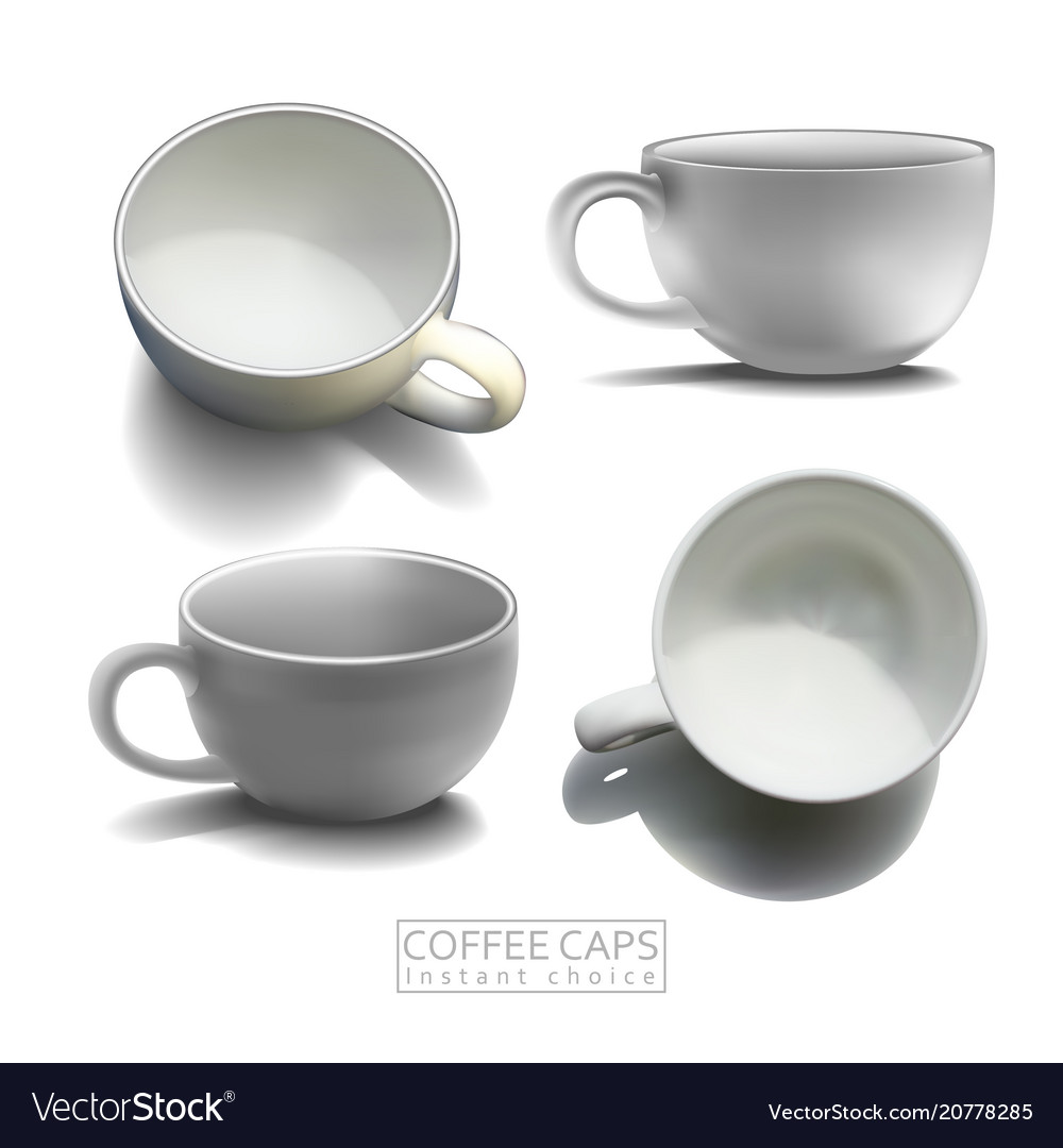 Set Of White Porcelain Coffee Cups High Detailed Vector Image