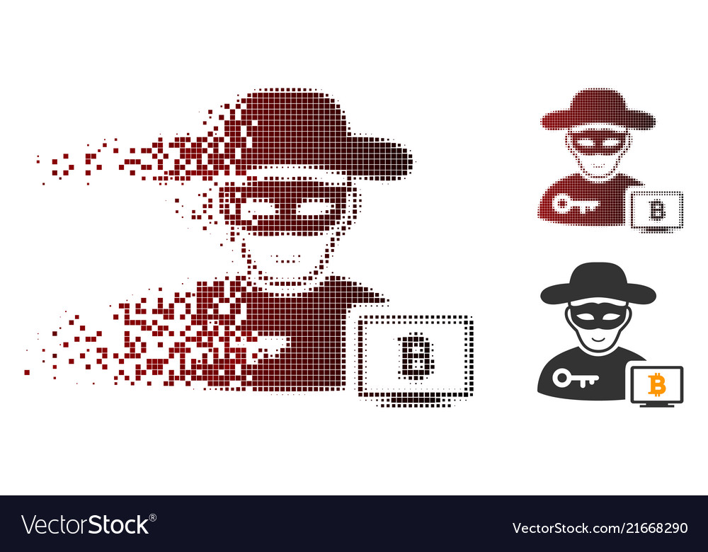 Broken pixel halftone bitcoin hacker icon