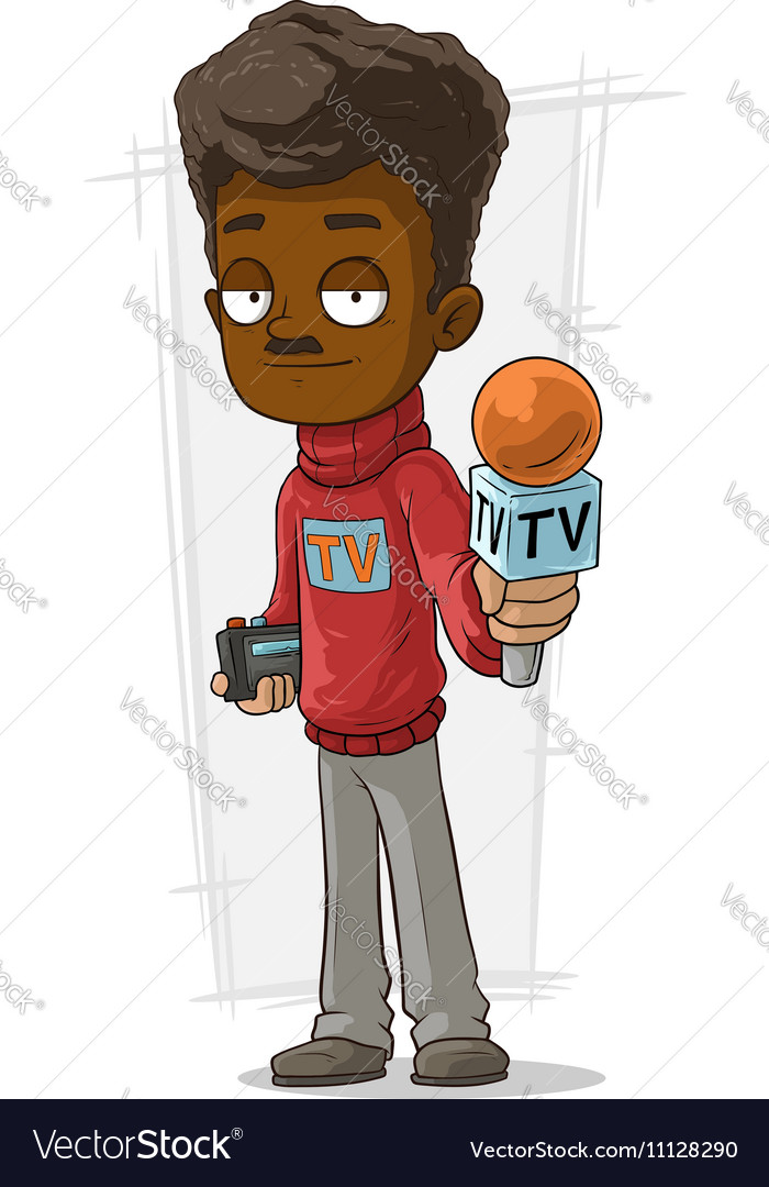 Cartoon tv journalist in red pullover