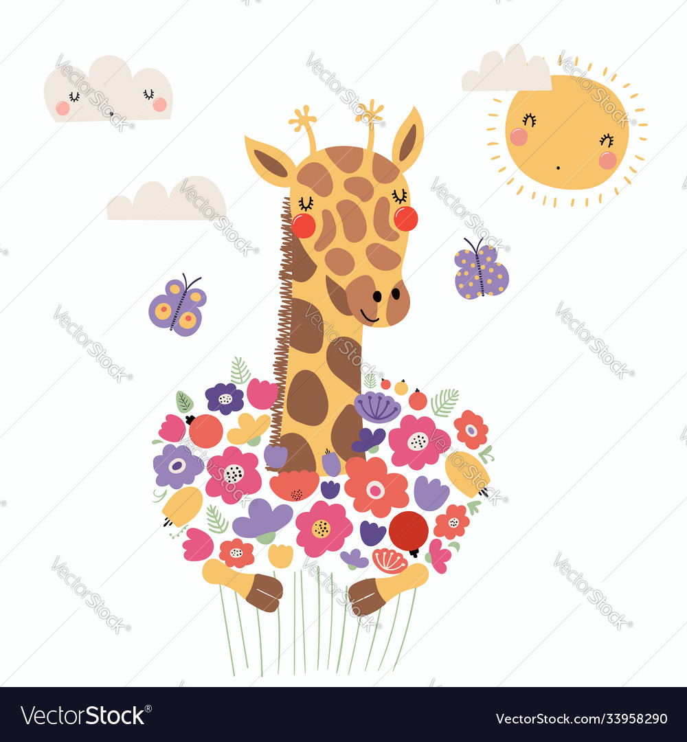 Cute giraffe with flowers