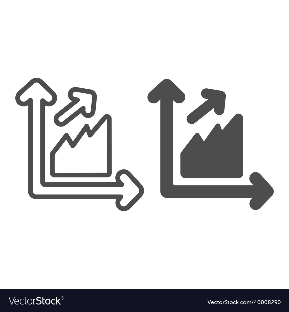 Graph and growth curve with arrow line solid
