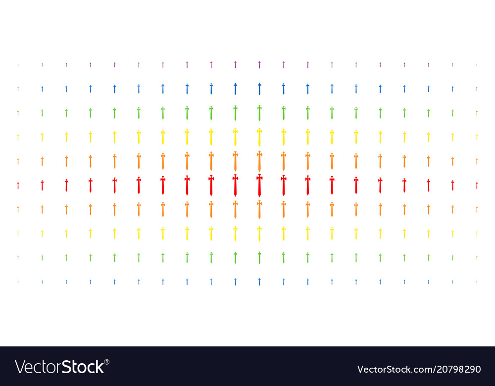 Medieval sword spectral halftone array vector image Medieval sword spectral halftone array
