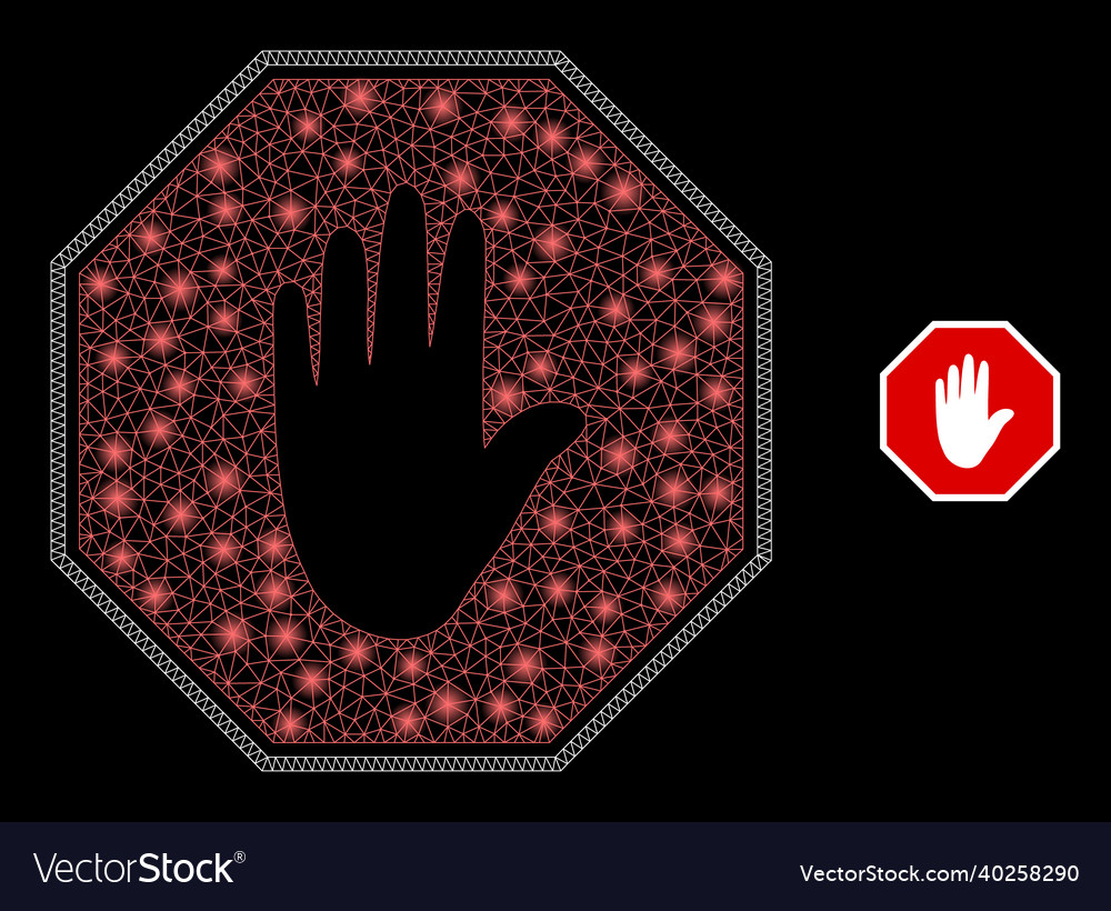 Mesh net stop octagon hand with shiny vector image Mesh net stop octagon hand with shiny